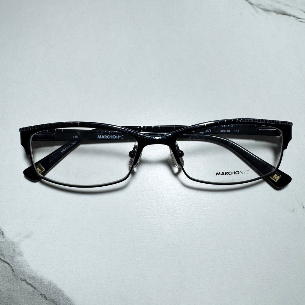 Marchon NYC Central Uptown Black Patterned Eyeglass Frames 52-16-135 001